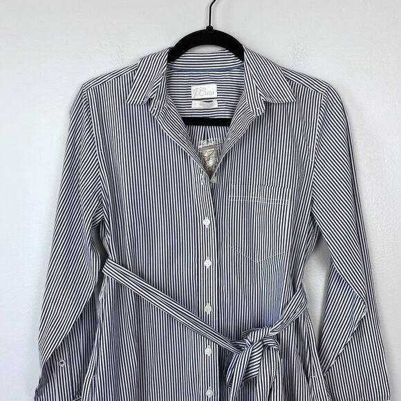 J. Crew Classic-fit Crisp Cotton Poplin Shirtdress Blue Striped Old Money Size 0 - Picture 3 of 12